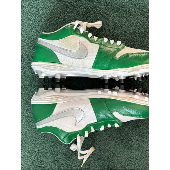 Nike custom Jordan 1 Green & White Cleats with Silver Swoosh